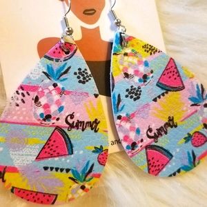 Summer Fruit faux leather teardrop earrings